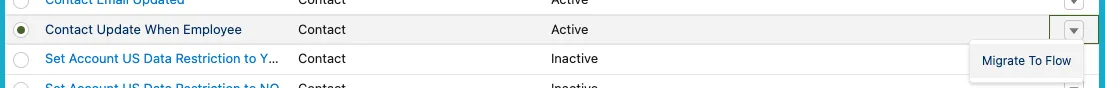 choose a item to migrate to flow