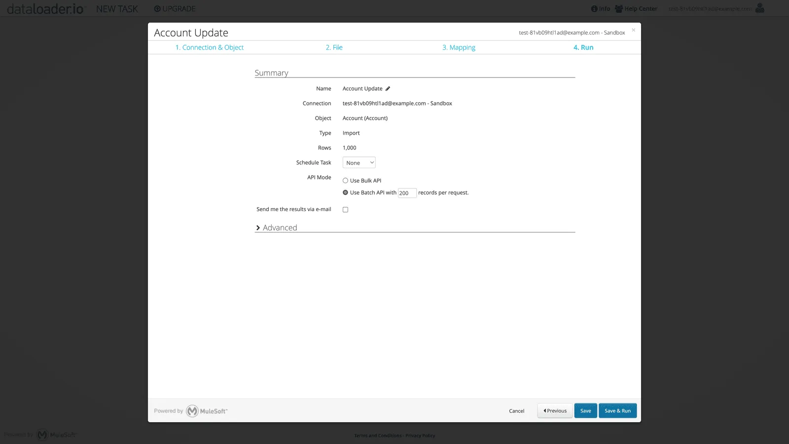 Run account owner update import in dataloader.io