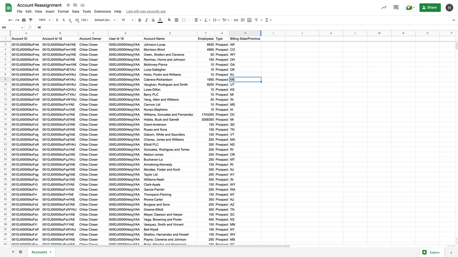 Account ownership list in Google Sheets